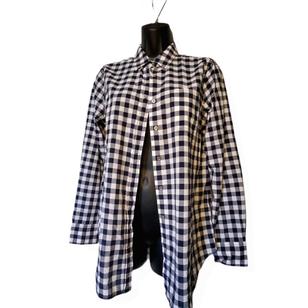 J. Crew Plaid Navy and White Button Down